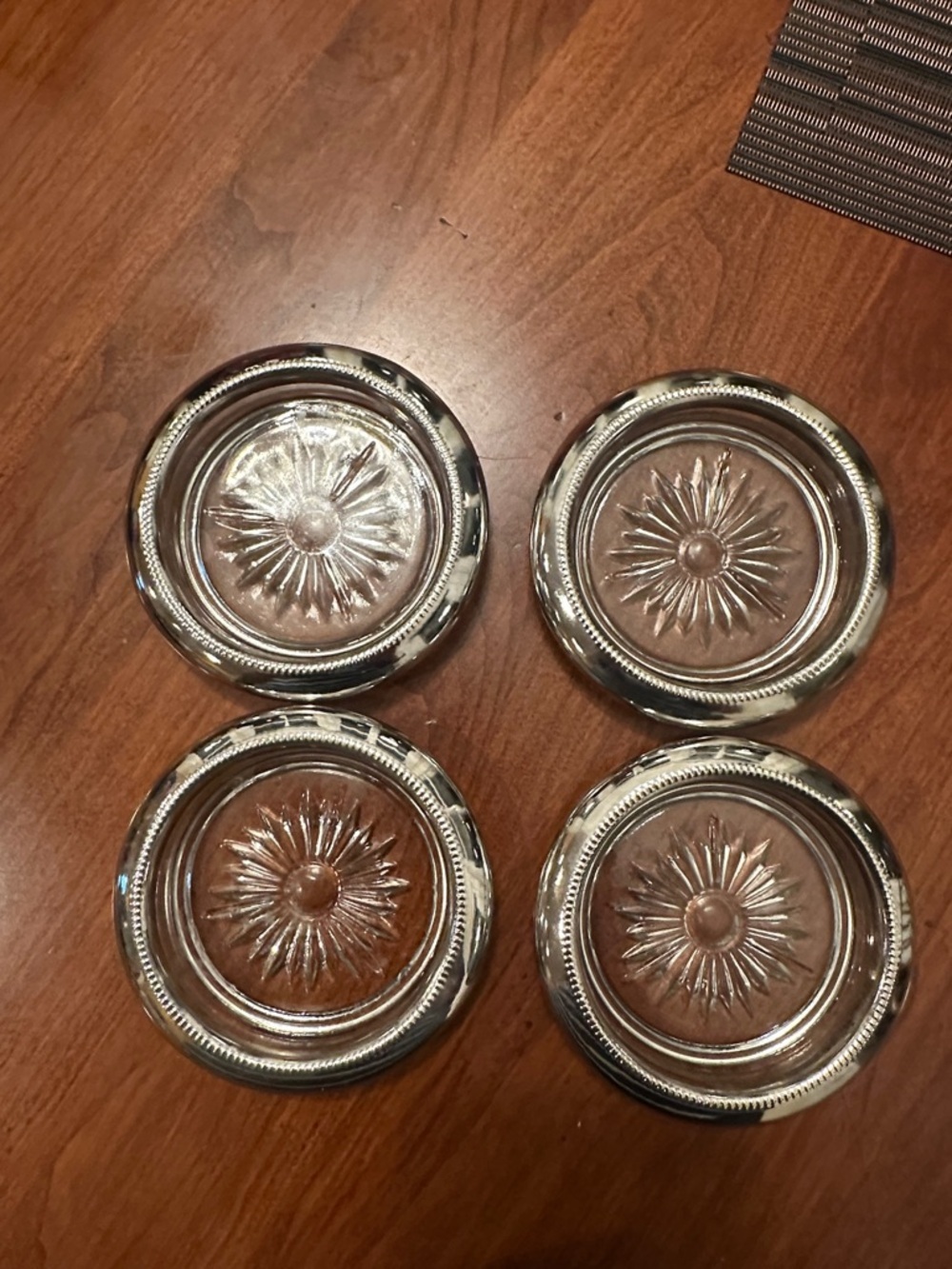 Silver plated Coasters with Silver-Tone Rim - Set of 4 Vintage.